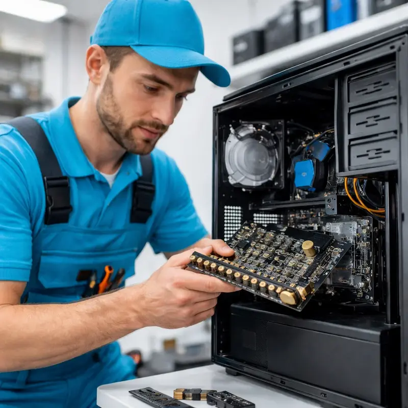 Мастер устанавливает звуковую карту на ПК в Копейске